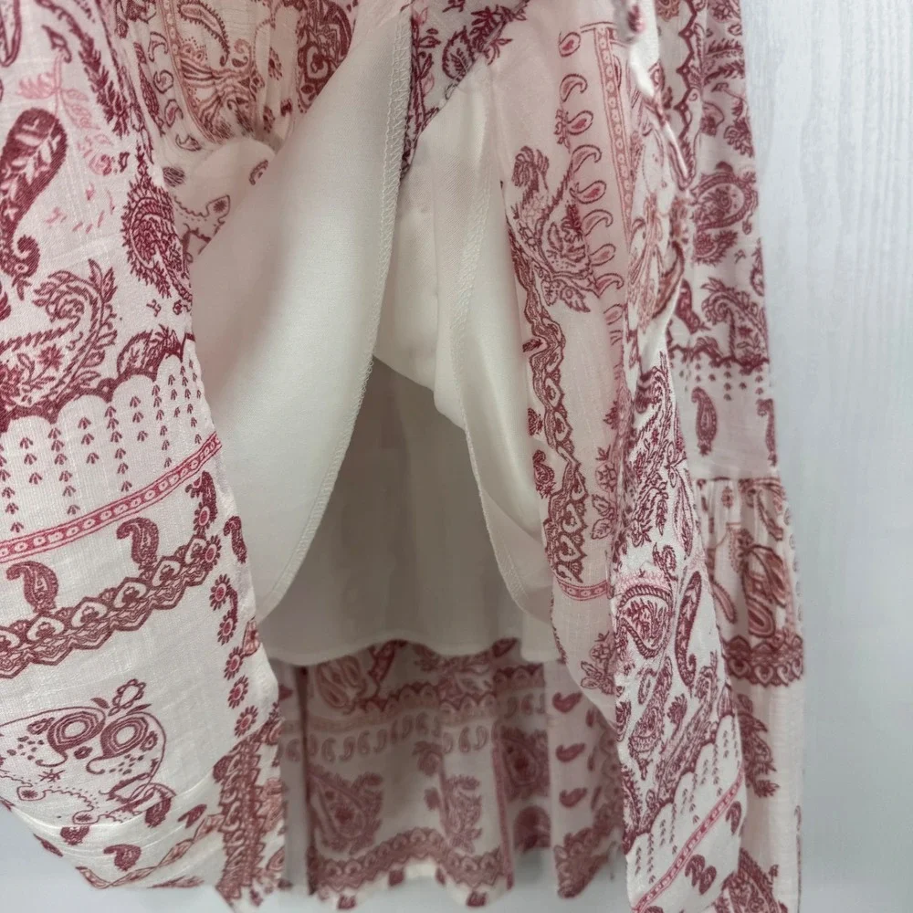 Mlle Gabrielle Red White Paisley Bandana Button Front Ruffle Midi Skirt Size L - Picture 8 of 12